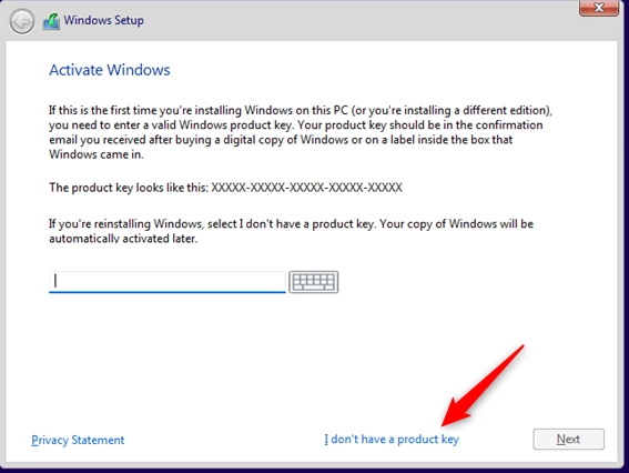 Windows 11 Setup: Option 'Ich habe keinen Product Key' ausw�hlen