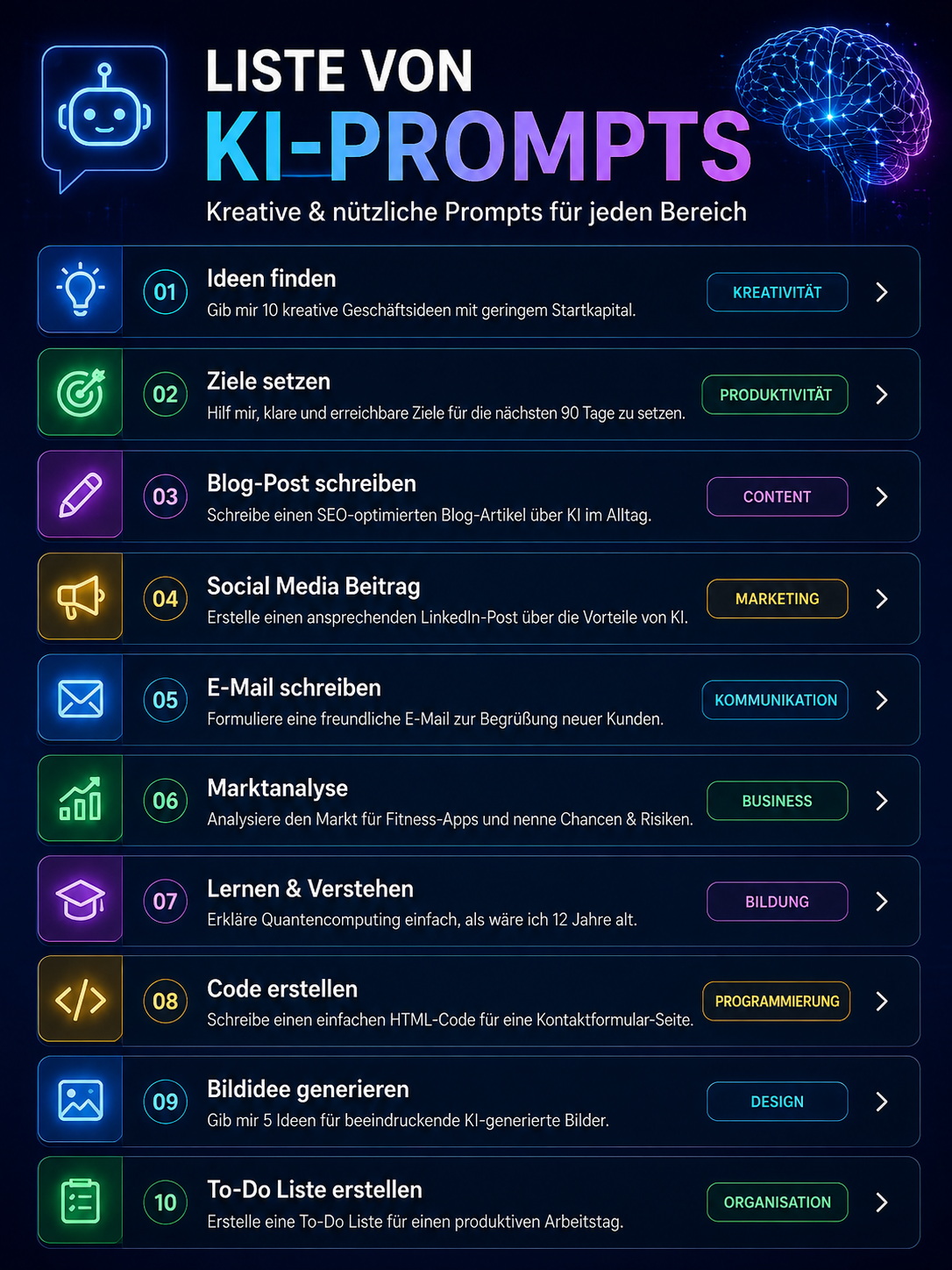 Liste von KI-Prompts