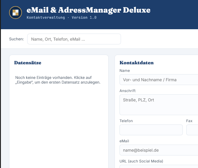 Suche & Datensatzliste eMail & AdressManager Deluxe